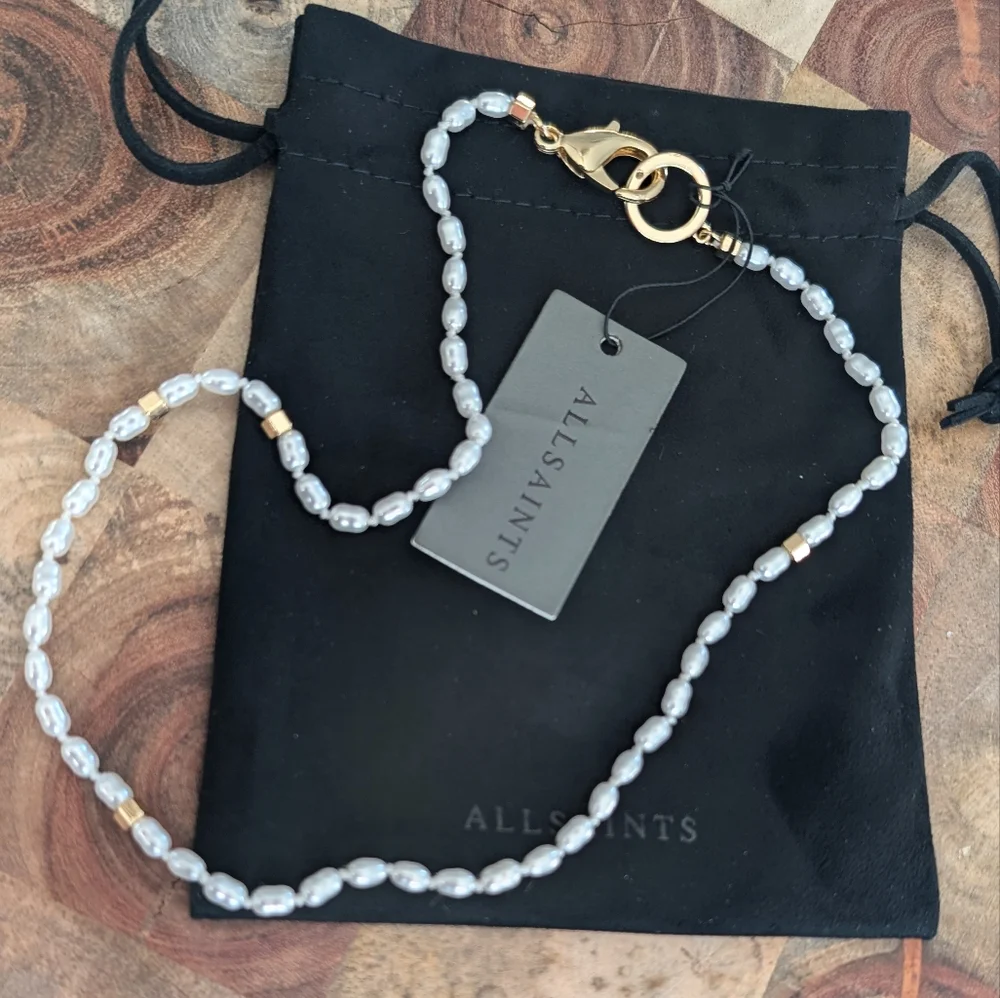 All Saints 8–8.5mm Freshwater Pearl Collar Necklace + Logo Dust Bag Nwt ❤️ - Picture 2 of 7